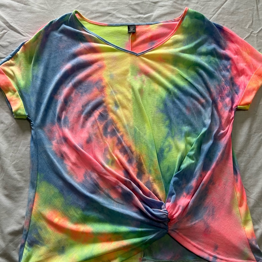 SHEIN Colorful Tie-Dye Short Sleeve Top